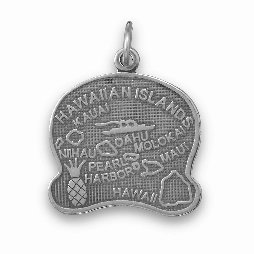 Sleek Highlight Precious Design Hawaii State Charm Antiqued Sterling Silver