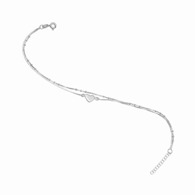 Heart Anklet Double Chain Sterling Silver Adjustable Length 9 to 10 inches Smart Casual Daily Favorite