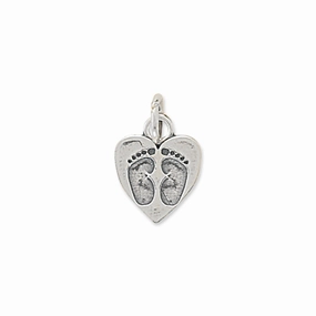 Classic Appeal Glossy Vibe Heart Charm with Baby Footprints Sterling Silver - Made in the USA
