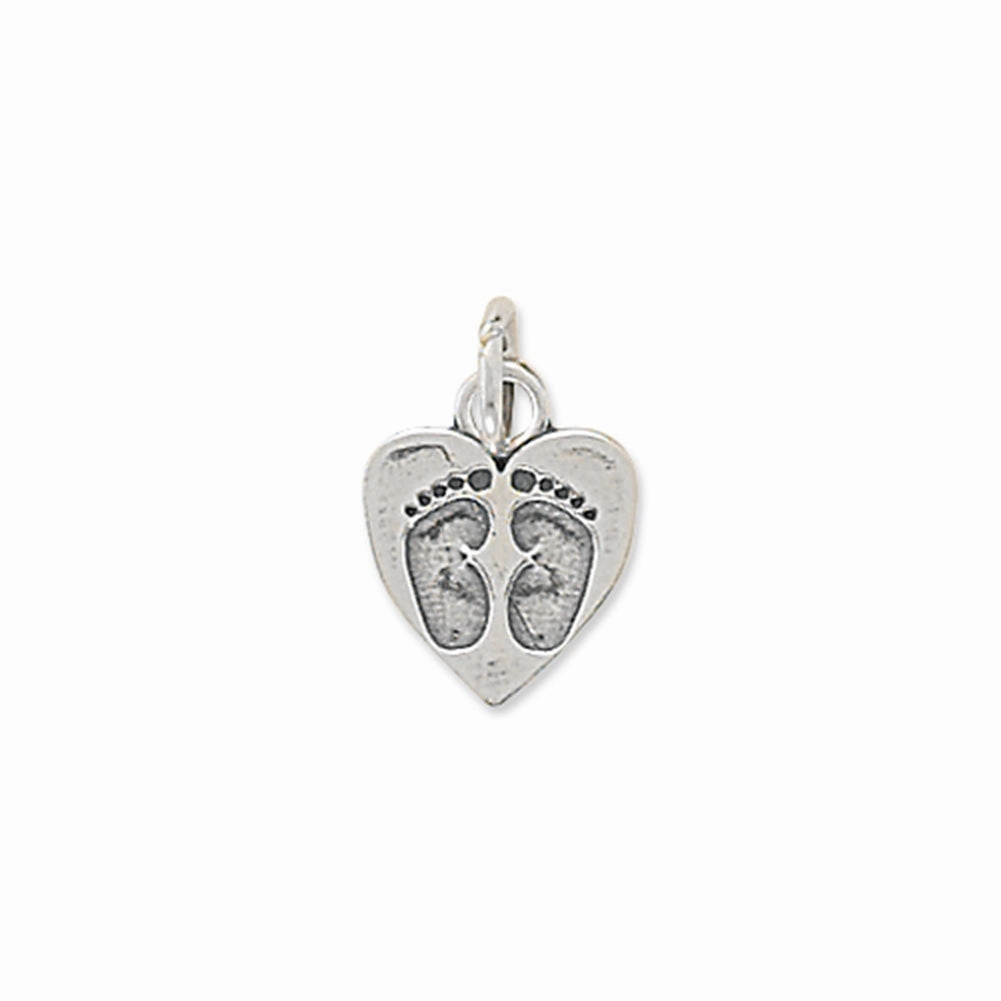 Classic Appeal Glossy Vibe Heart Charm with Baby Footprints Sterling Silver - Made in the USA