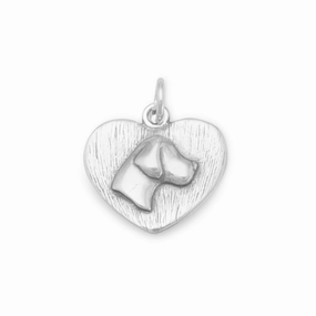 Heart Charm with Dog Antiqued Sterling Silver Personal Shine