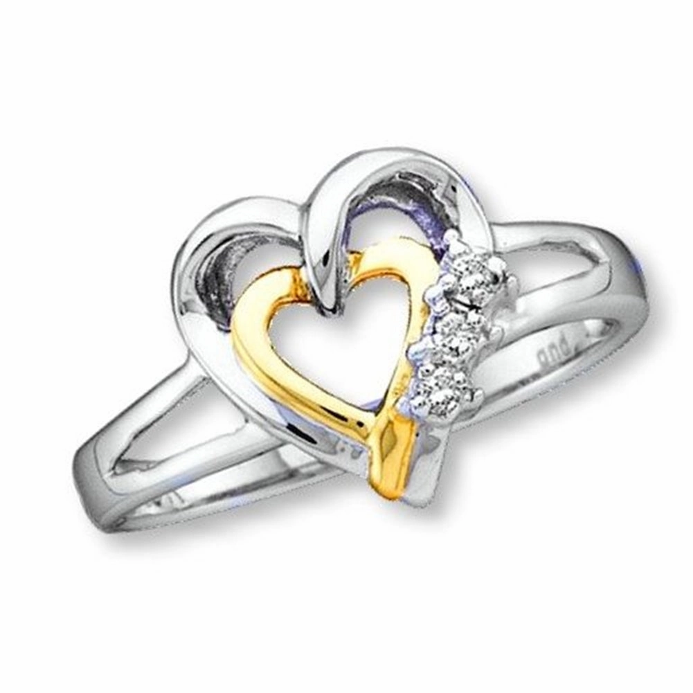 Heart Diamond Ring Two-tone Rhodium and Yellow Gold over Sterling Silver Luxury Finish elegant design