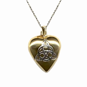 Luxury Appeal Minimal Fashion Heart with Celtic Triquetra Pendant Yellow Gold Bond French Rope Chain Necklace