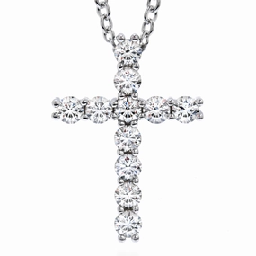 Cute Detail Hearts On Fire 18K White Gold Round Diamond Cross Necklace (0.65ctw)