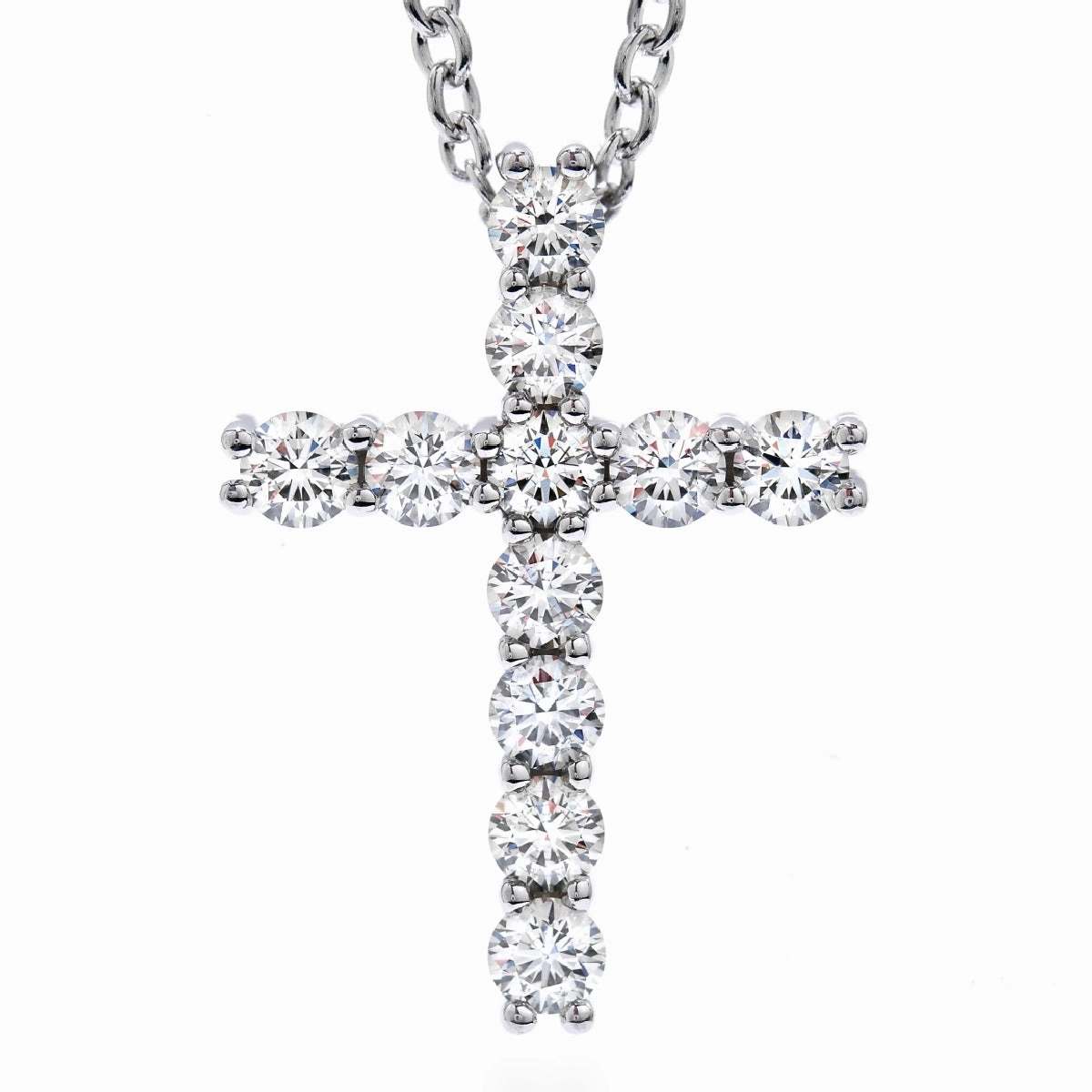 Cute Detail Hearts On Fire 18K White Gold Round Diamond Cross Necklace (0.65ctw)
