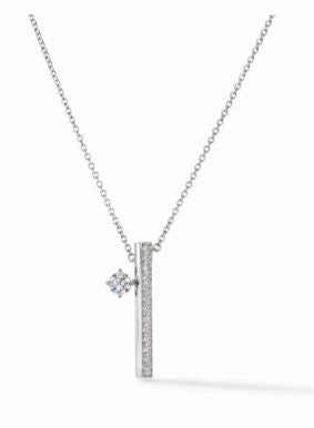 Special Accent Hearts On Fire 18K White Gold Round Shape Diamond Barre Floating Single Diamond Pave Necklace (.45ctw)
