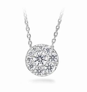 Versatile Accent Graceful Ornament Hearts On Fire 18K White Gold Tessa Round Shape Diamond Cluster Pendant with a Cable Link Chain (.76ctw)
