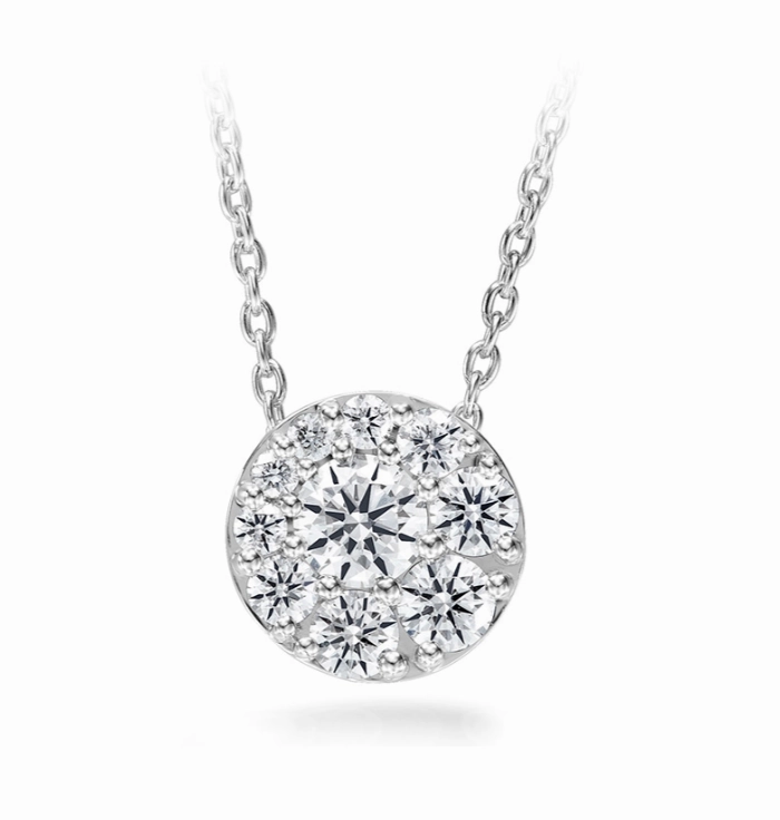 Versatile Accent Graceful Ornament Hearts On Fire 18K White Gold Tessa Round Shape Diamond Cluster Pendant with a Cable Link Chain (.76ctw)
