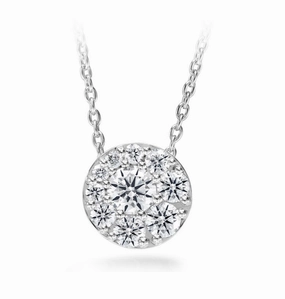 Evening Party Festival Accent Hearts On Fire 18K White Gold Tessa Round Shape Diamond Cluster Pendant with a Cable Link Chain (.76ctw)