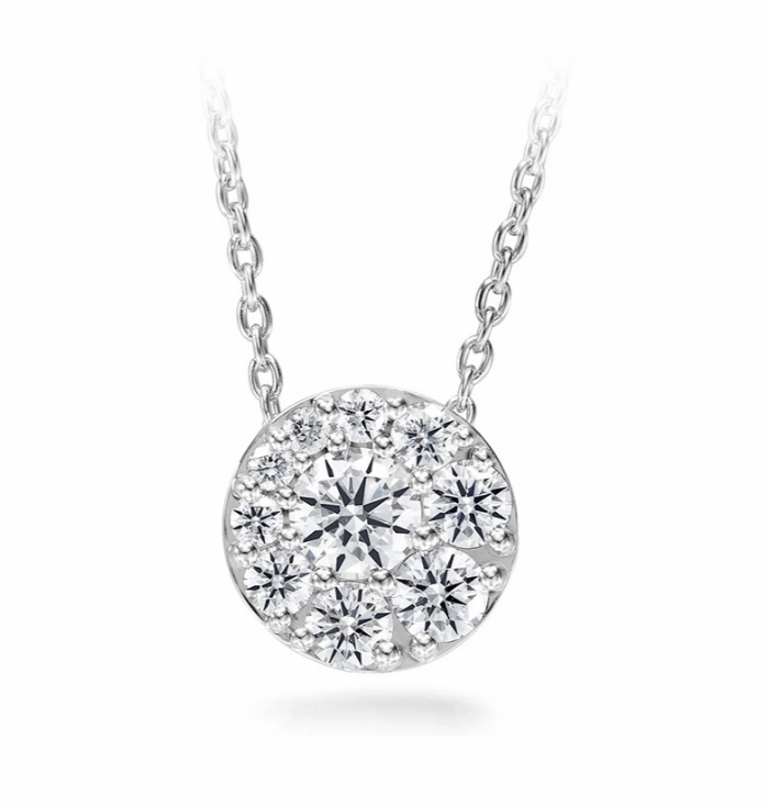Evening Party Festival Accent Hearts On Fire 18K White Gold Tessa Round Shape Diamond Cluster Pendant with a Cable Link Chain (.76ctw)