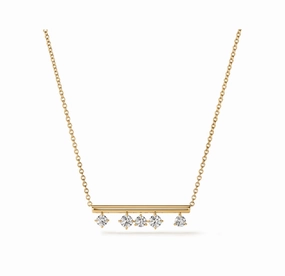 Luxury piece Lively Charm Hearts On Fire 18K Yellow Gold Barre Floating Diamond Necklace (.50ctw)