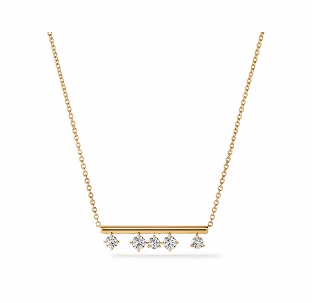 Luxury piece Lively Charm Hearts On Fire 18K Yellow Gold Barre Floating Diamond Necklace (.50ctw)