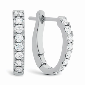 Vintage-Inspired Embellishment Hearts On Fire Mini Hoop Graduated Round Small Hoop Diamond Earrings in 18K White Gold (.32ctw)