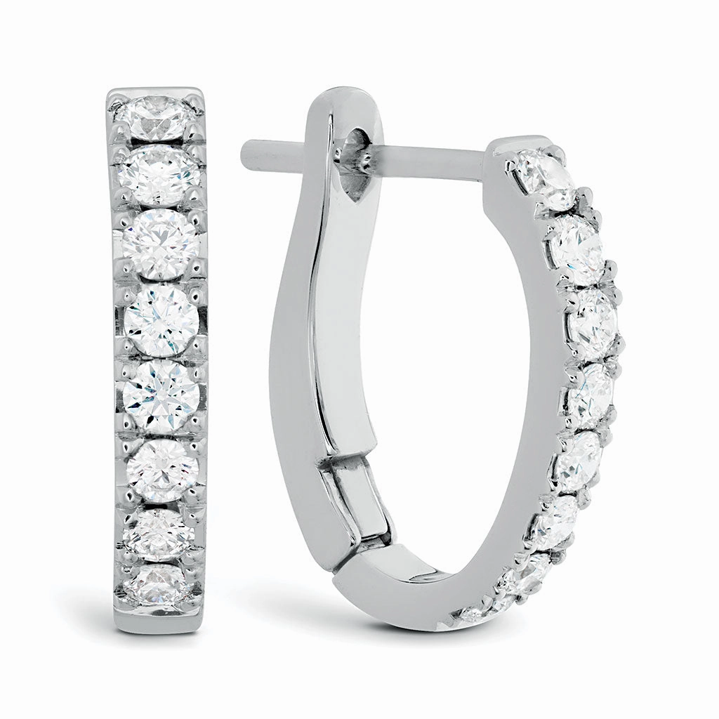 Vintage-Inspired Embellishment Hearts On Fire Mini Hoop Graduated Round Small Hoop Diamond Earrings in 18K White Gold (.32ctw)