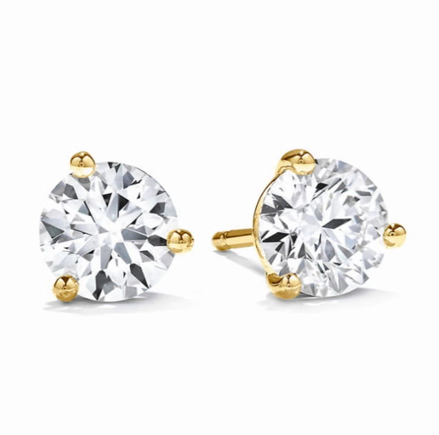 Radiant Creation Unique Accent Hearts On Fire Round Solitaire/Stud Diamond Earrings in 18K Yellow Gold (.33ctw)