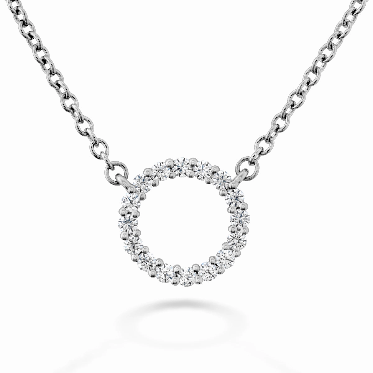 Unique Piece Superior Present Hearts On Fire Signature Circle 18K White Gold Round Shape Diamond Circle Pendant Small (0.12ctw)