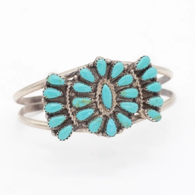 Navajo Handmade Sterling Silver Turquoise Cuff Bracelet (Hallmark Unknown) Distinctive Layer