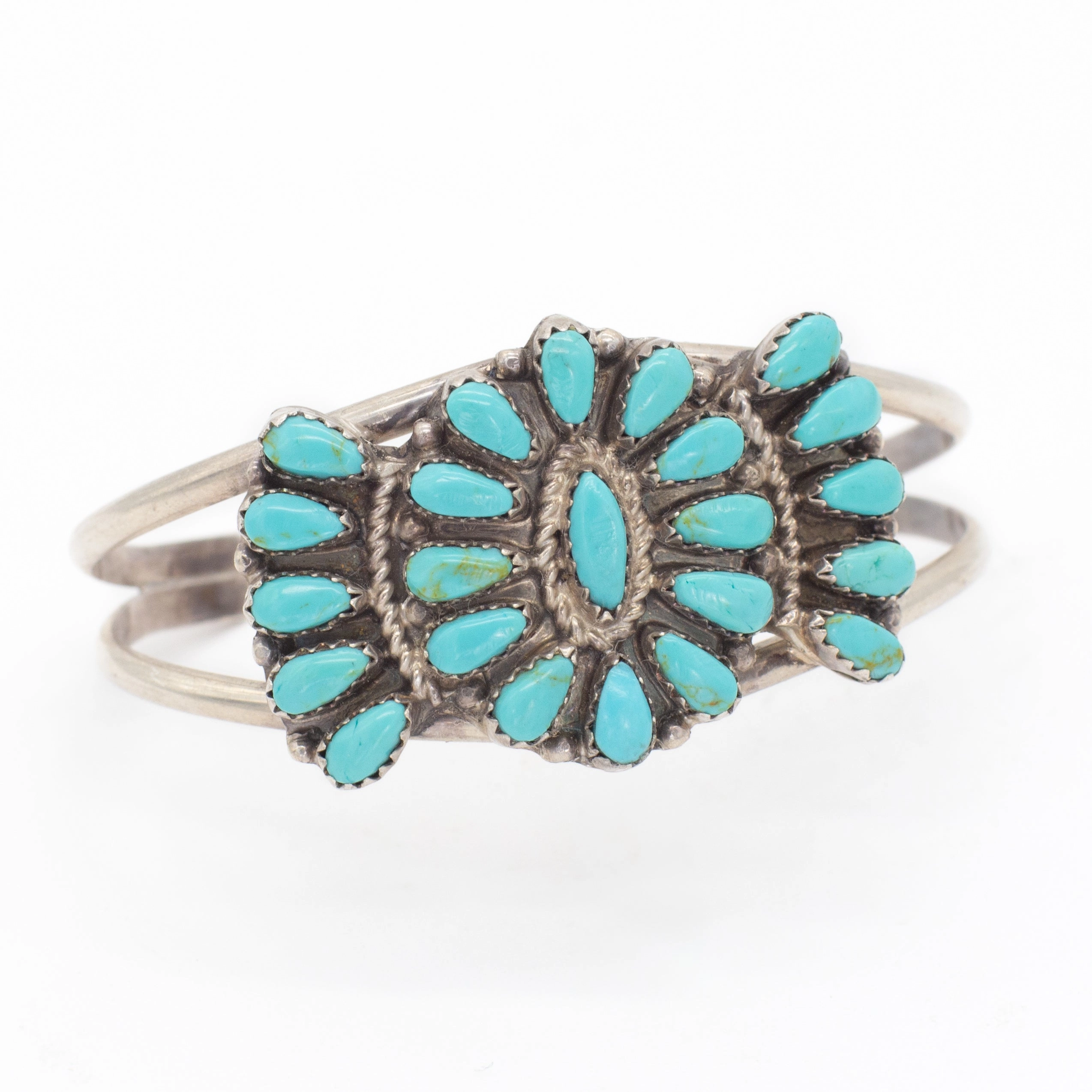 Navajo Handmade Sterling Silver Turquoise Cuff Bracelet (Hallmark Unknown) Distinctive Layer