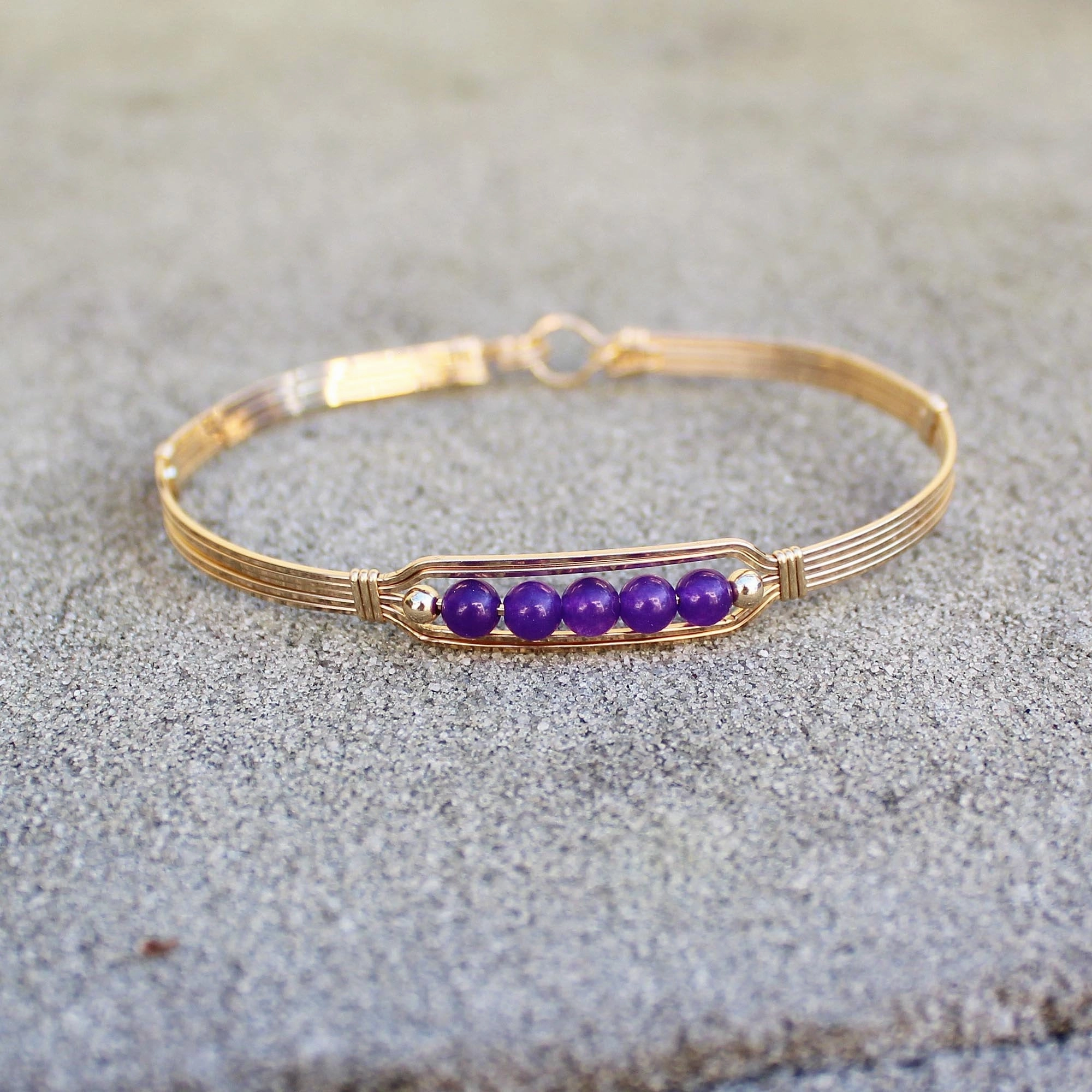 Open-To-All Sight Influencer Favorite 5 Little Beads Amethyst Beads Gold Filled Wire Wrapped Bracelet