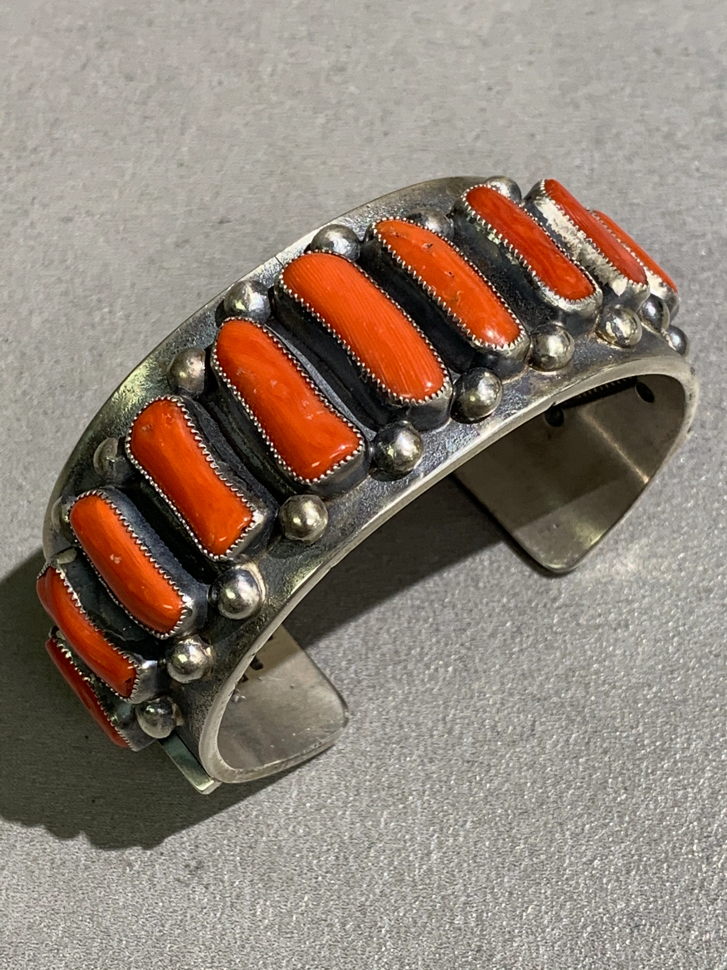 Luxury Feel Night Appeal Hemerson Brown Navajo Natural Mediterranean Coral Sterling Silver Cuff