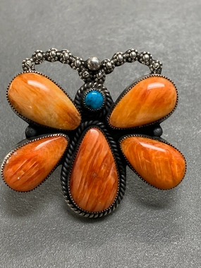 Hemerson Brown Navajo Sterling Silver Spiny Oyster Turquoise Ring Glamorous Mood