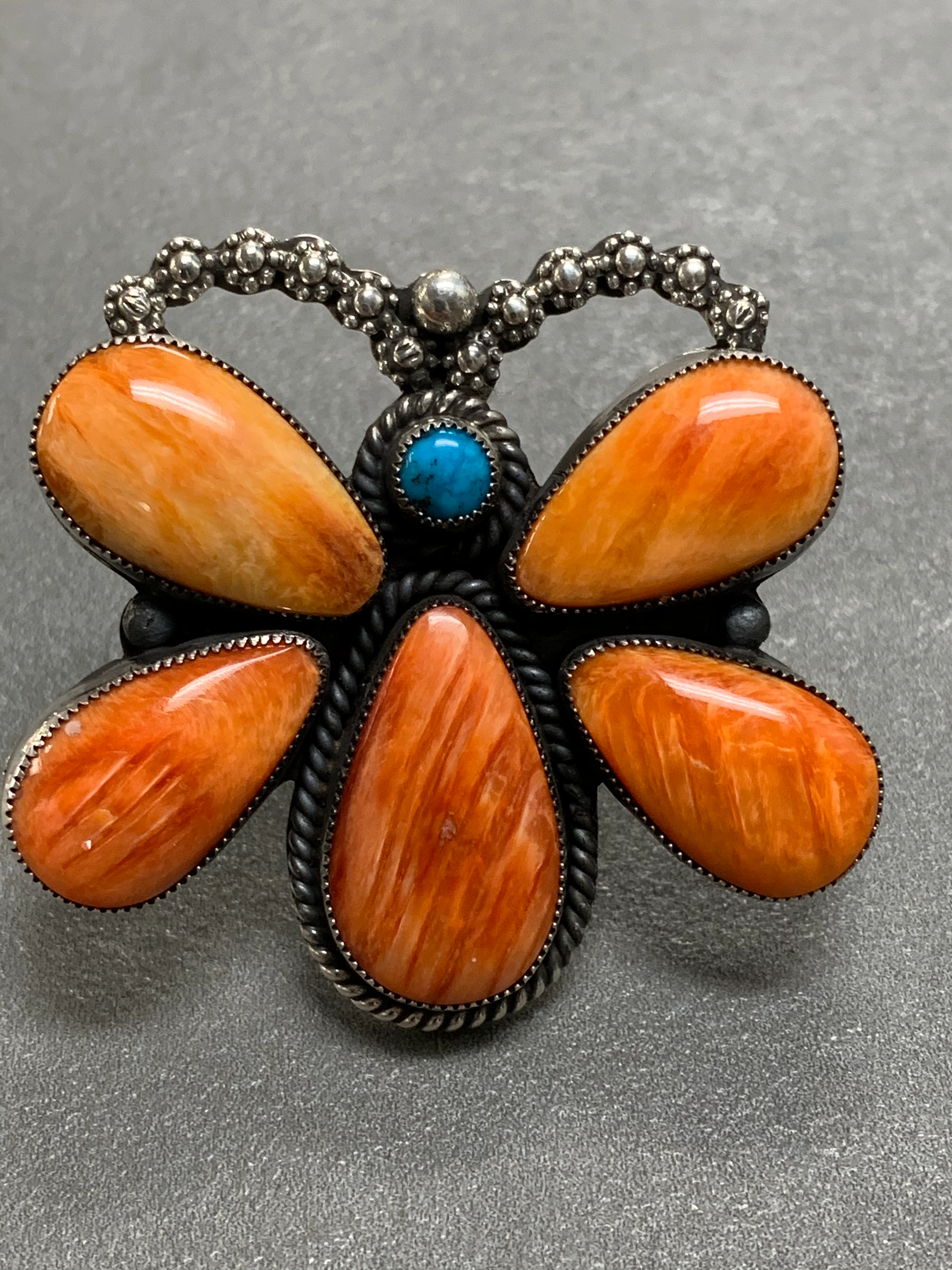 Hemerson Brown Navajo Sterling Silver Spiny Oyster Turquoise Ring Glamorous Mood