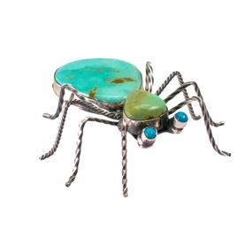 Elegant Style Pieces Herbert Ration Navajo Handmade 925 Sterling Silver Turquoise Spider Pin (Turquoise Eyes)