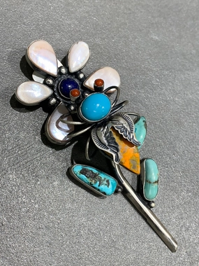 Herbert Ration Navajo Sterling Silver Spiny Oyster Turquoise Flower Pin/pendant Handmade Native American Charming Jewelry Shine