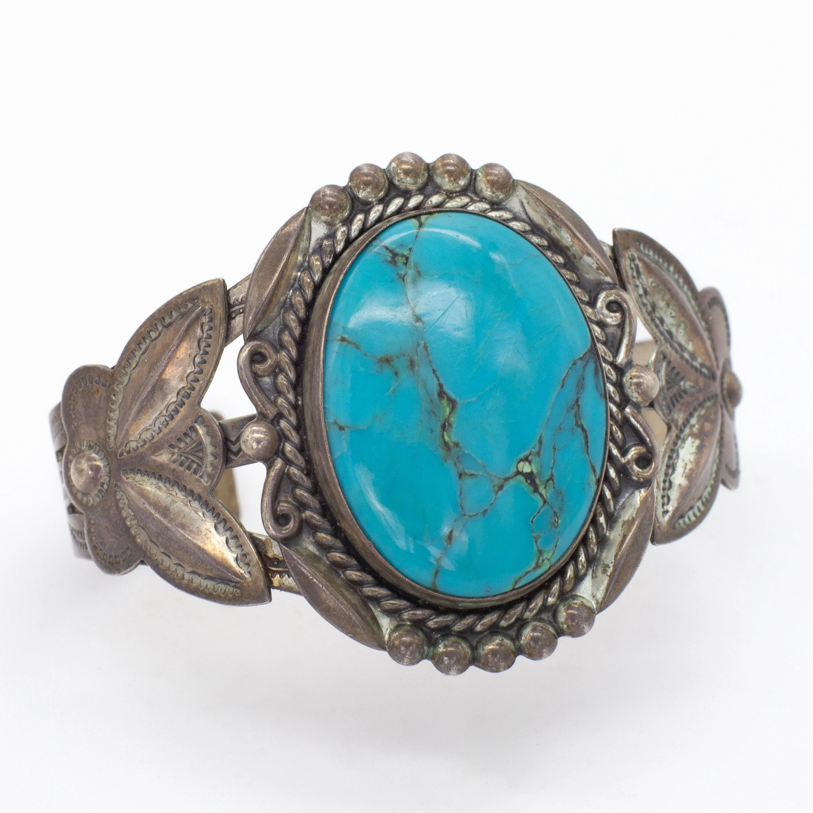 Fred Harvey Navajo Handmade Sterling Silver Turquoise Cuff Bracelet Favorite Accent Fashionable Jewelry