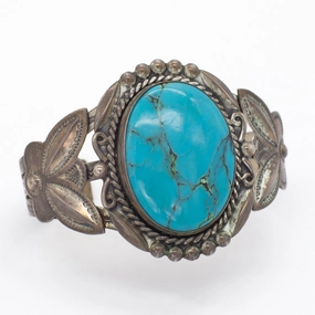 Fred Harvey Navajo Handmade Sterling Silver Turquoise Cuff Bracelet Favorite Accent Fashionable Jewelry