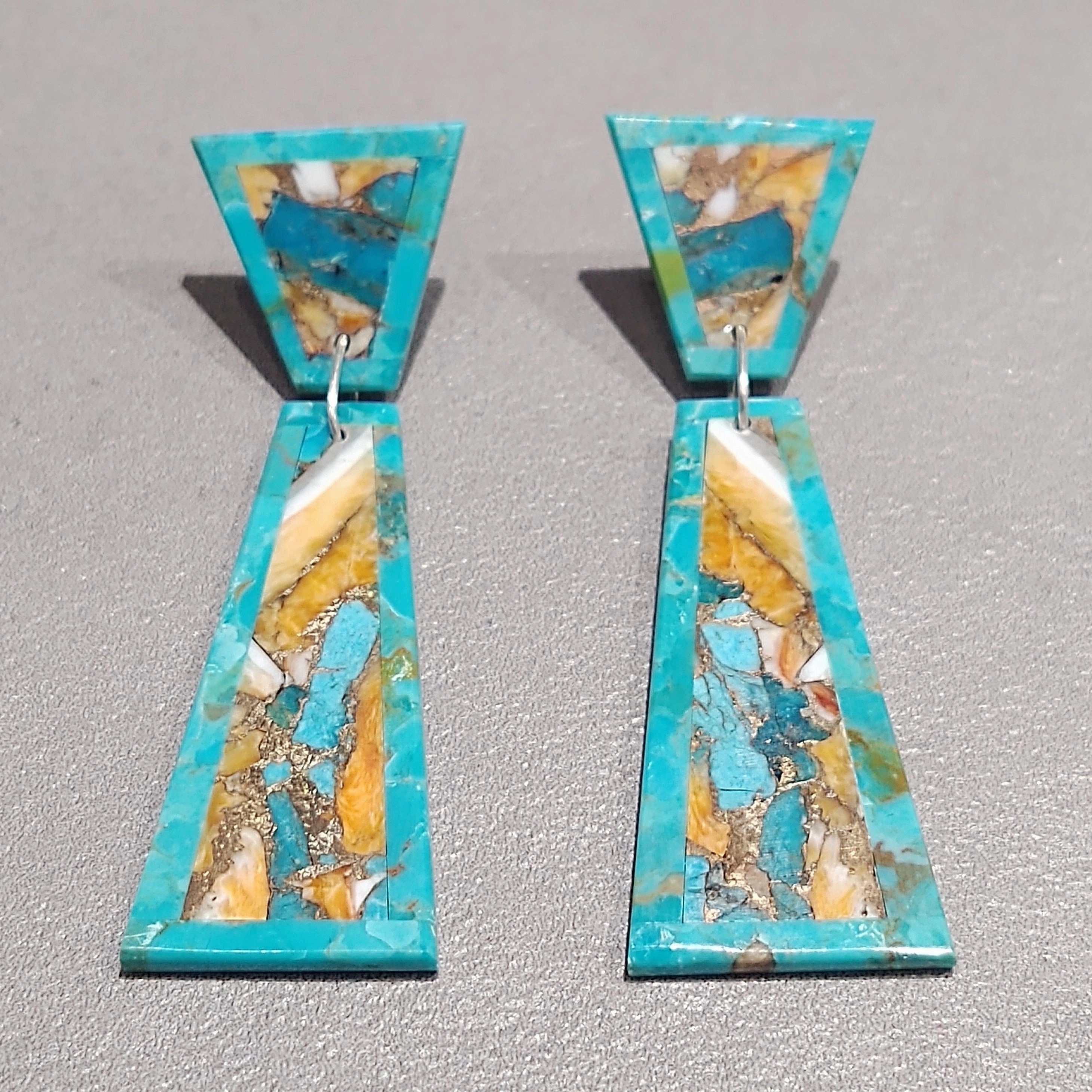 Stylish Accent Herman Tenario Kewa Turquoise Spiny Oyster Earrings - Handmade Native American