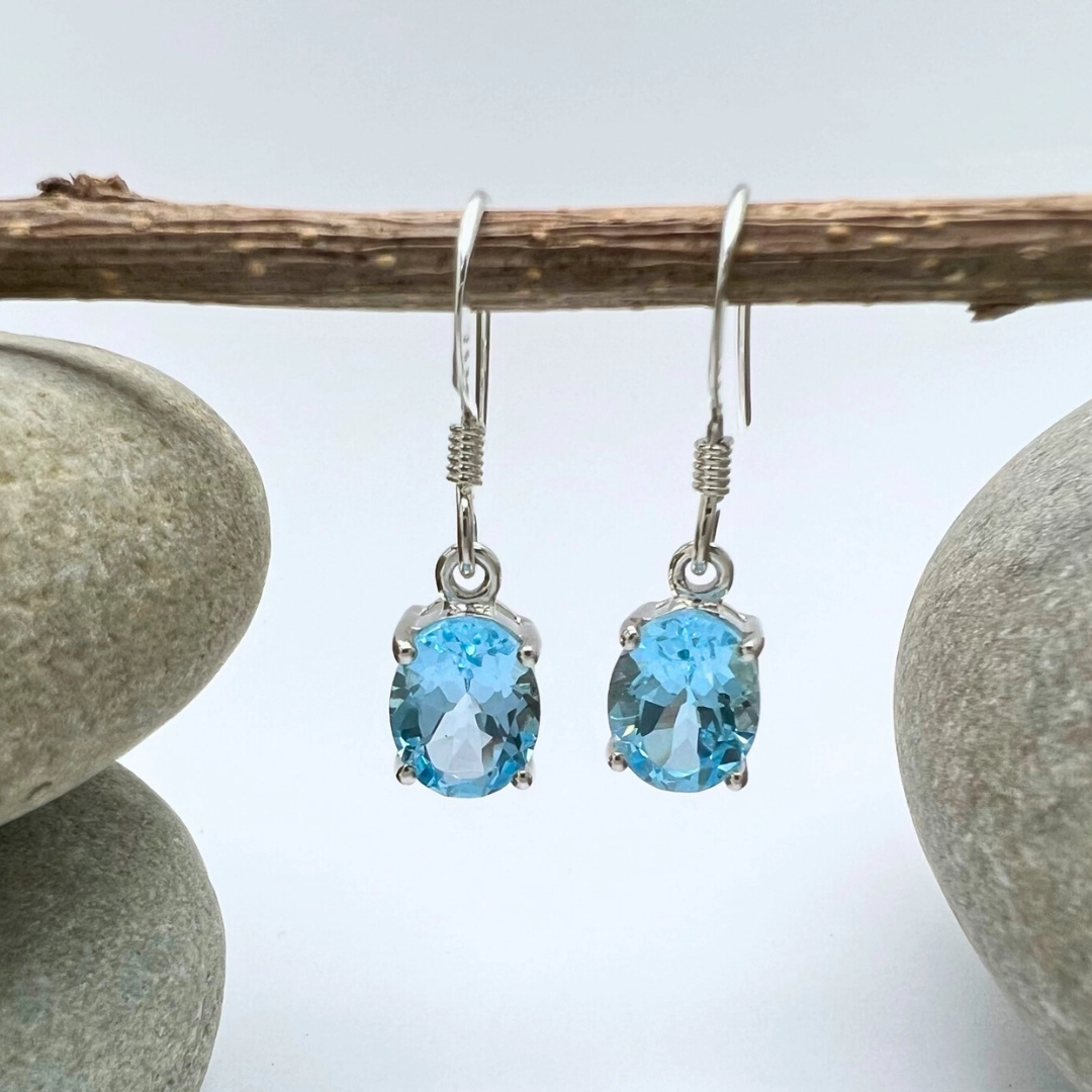 Oval Stone Sterling Silver Dangles Brilliant Finish