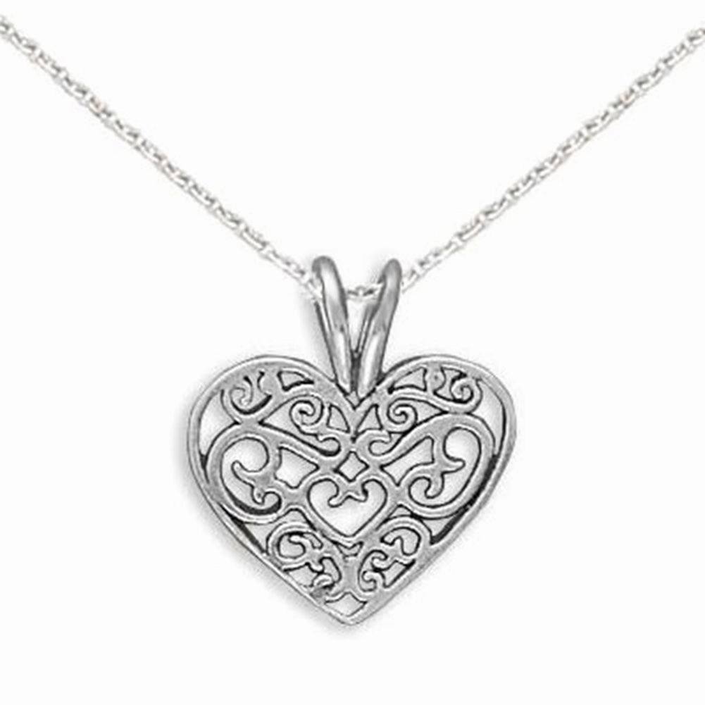 Refined Layer Heart Necklace Filigree Sterling Silver Pendant  Teen,  Includes Chain