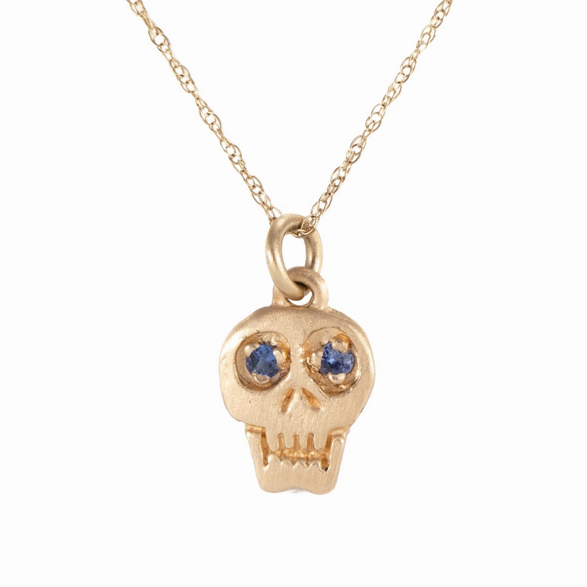 Charmed Skull Blue Sapphire Necklace - 14k Gold Durable item Handmade Adornment