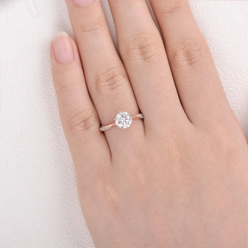 1.0ct Round Cut Moissanite Six-prong Vintage Solitaire Ring Valentine Gift