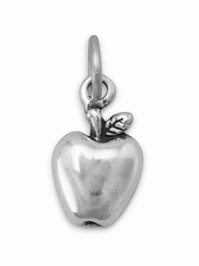 Natural Detail 3-D Sterling Silver Polished Apple Charm, Made in the USA