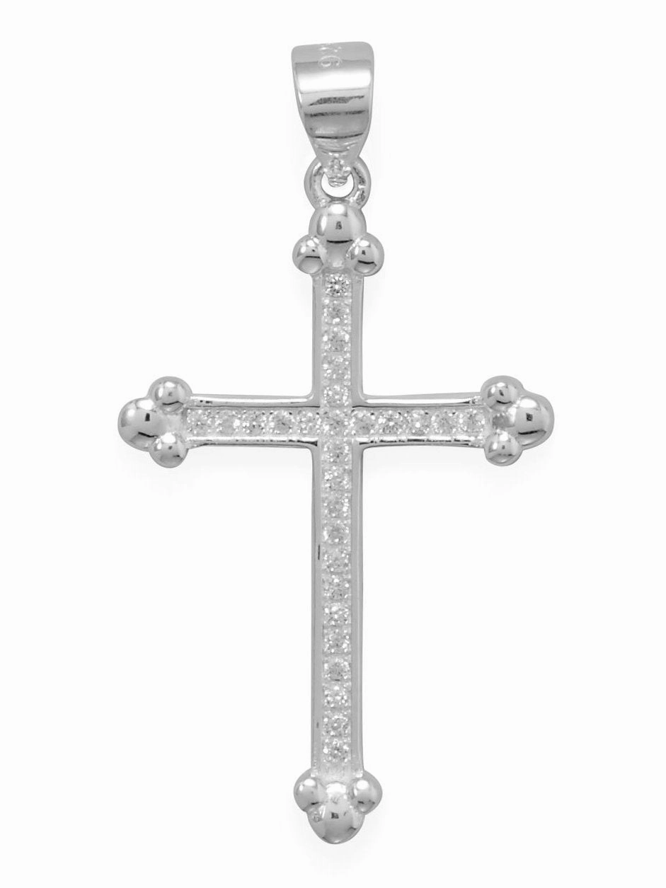 Cross with Fleuree and Cubic Zirconia Stones Sterling Silver, Pendant Only Polished Craft Vibrant Gifts