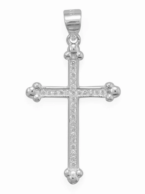 Cross with Fleuree and Cubic Zirconia Stones Sterling Silver, Pendant Only Polished Craft Vibrant Gifts