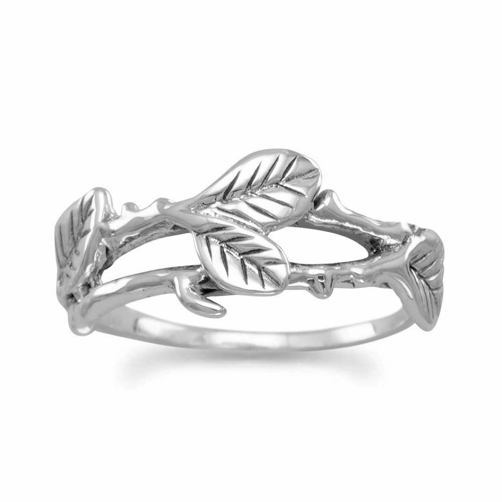 Traditional Memento Timeless Proportion Leaf Vine Design Oxidized Sterling Silver Ring - Nature Inspired