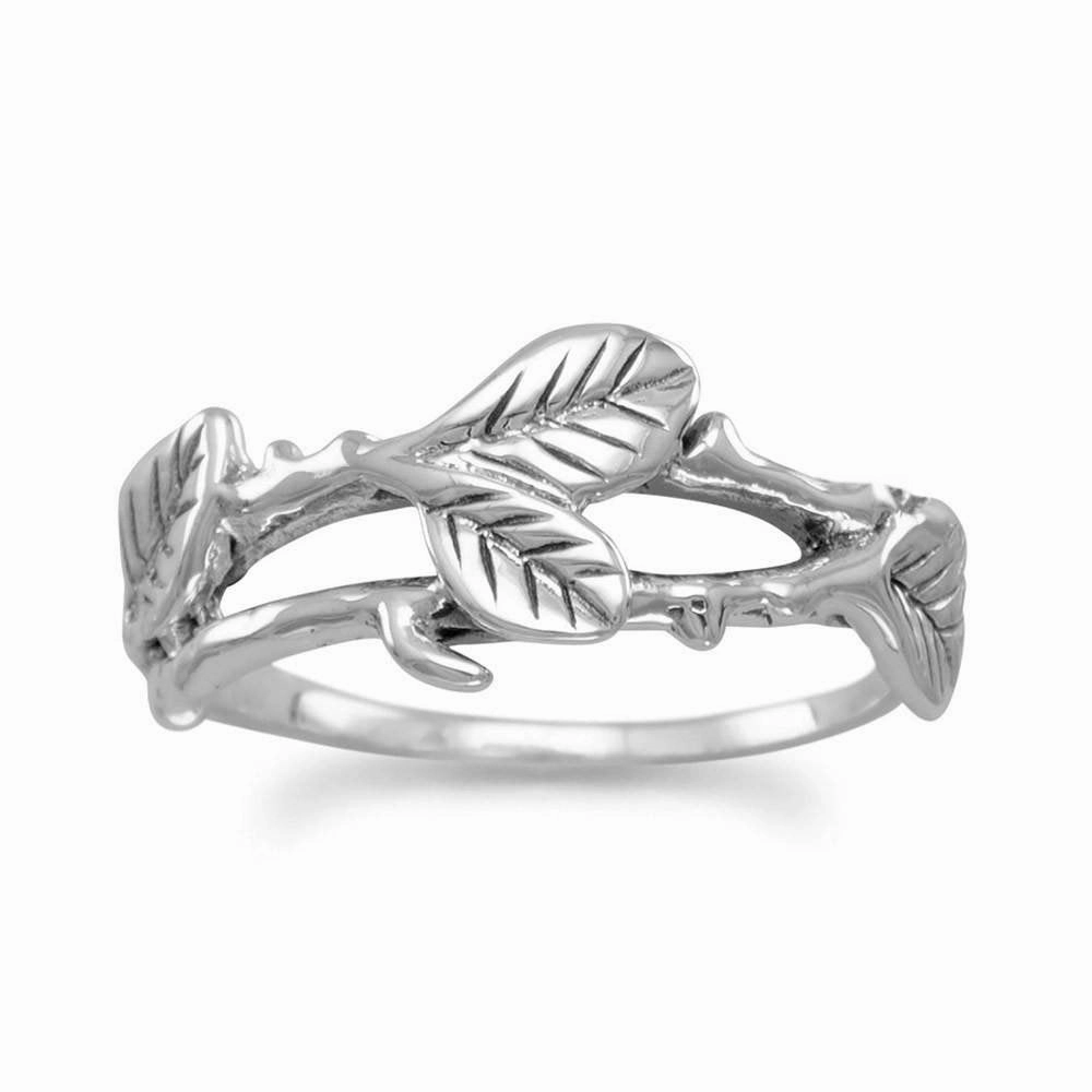 Celebration Accent Bold Color Leaf Vine Design Oxidized Sterling Silver Ring - Nature Inspired