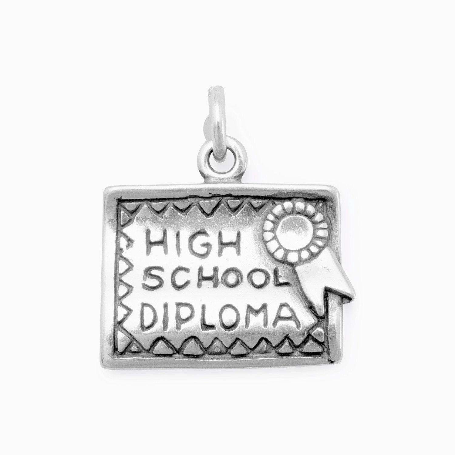 High School Diploma Charm 3D Sterling Silver Romantic Detail Refined Jewelry