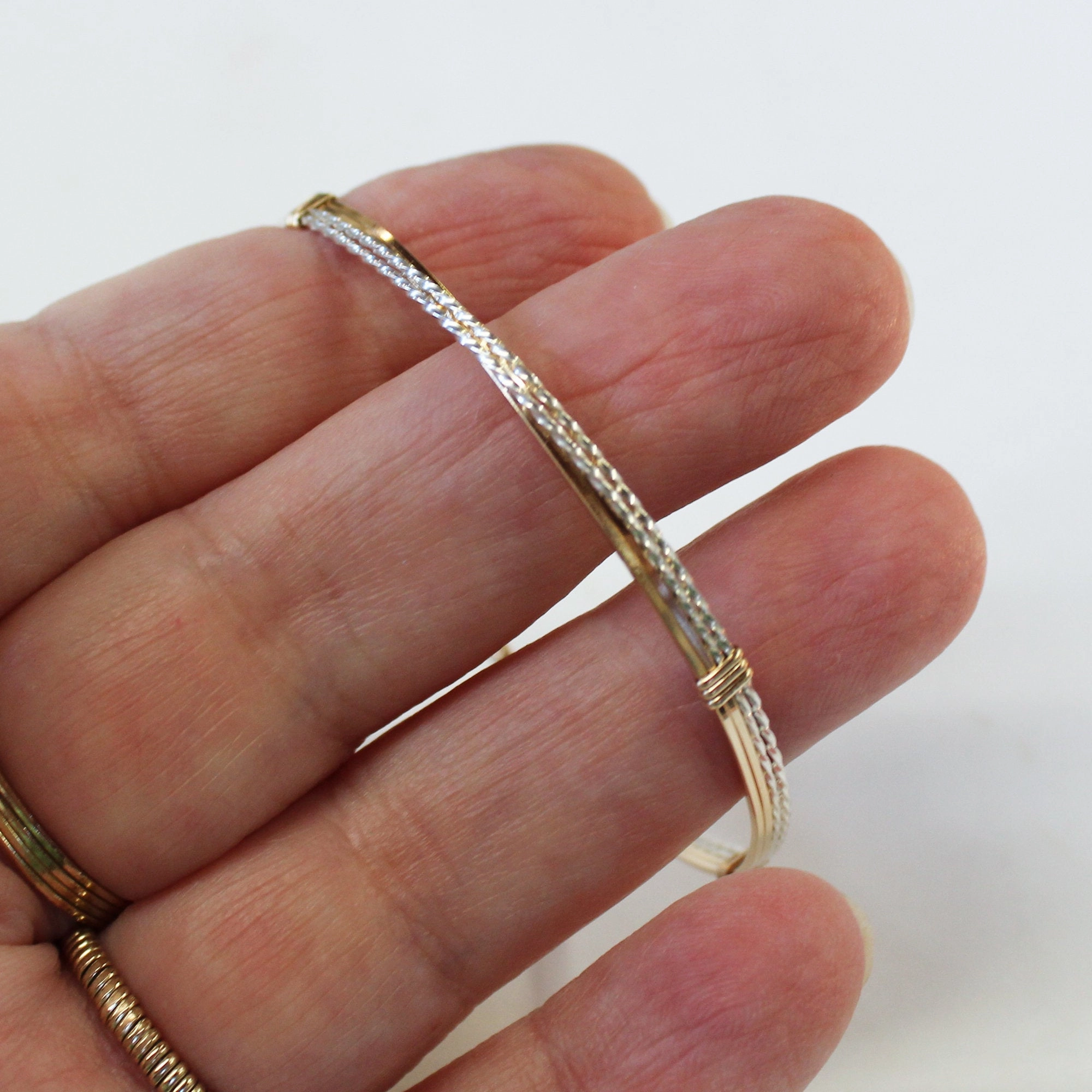 Two Tone Sterling Silver & Gold Filled Crossover Wire Wrapped Bracelet  SSTTco All-Stage Life