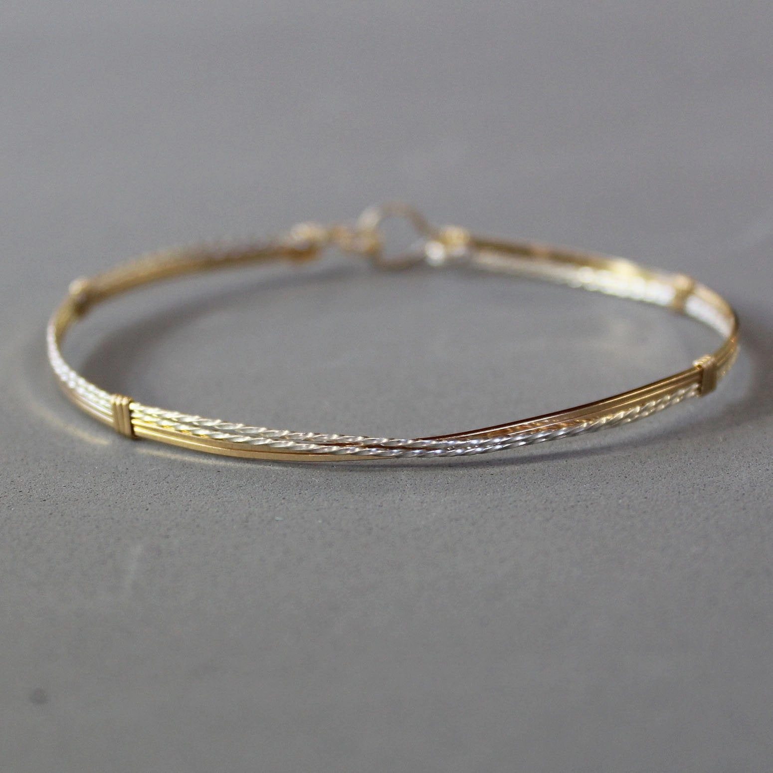 Pure Sophistication Fashion Accessory Two Tone Sterling Silver & Gold Filled Crossover Wire Wrapped Bracelet  SSTTco