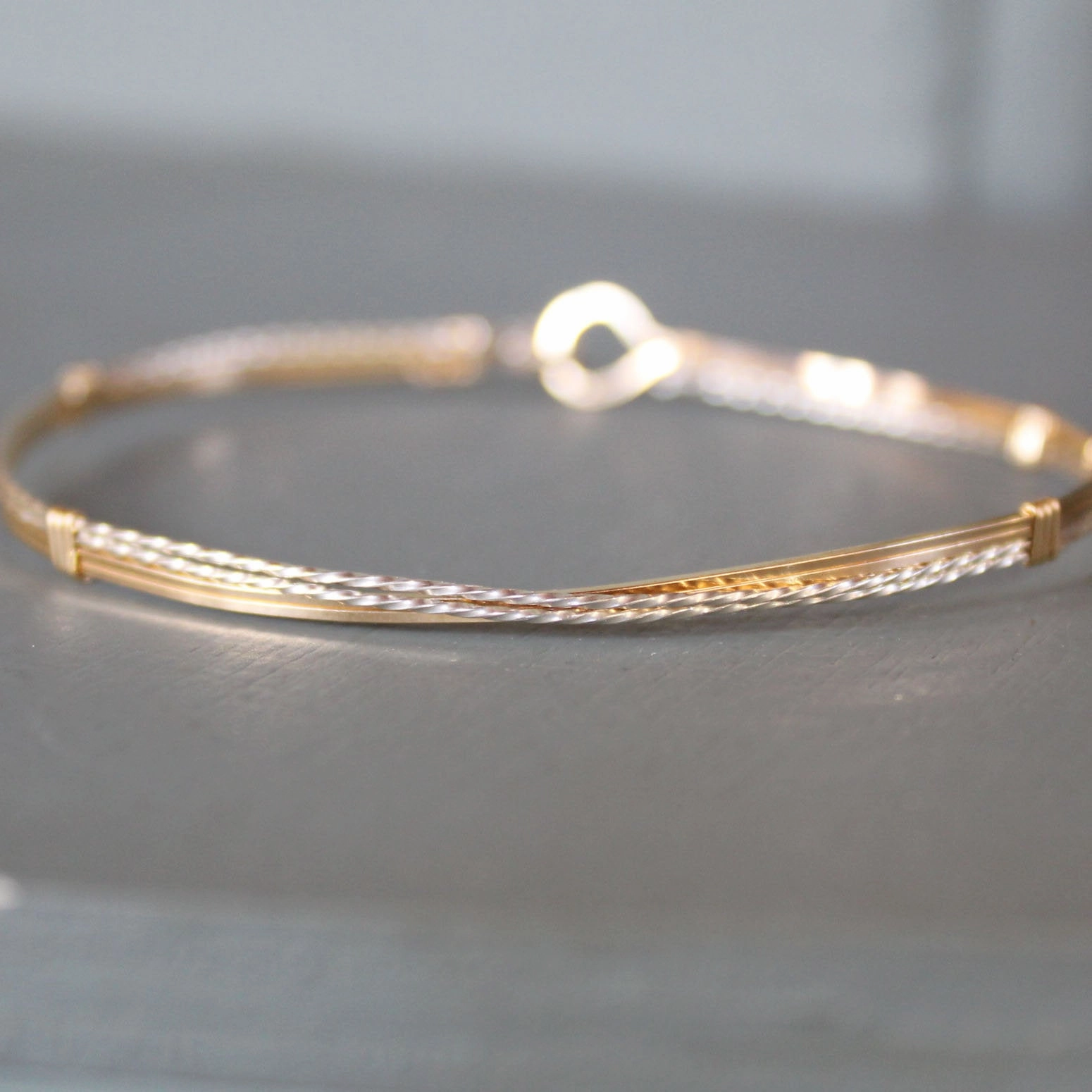 Two Tone Sterling Silver & Gold Filled Crossover Wire Wrapped Bracelet  SSTTco Deep Fusions Now Clarity