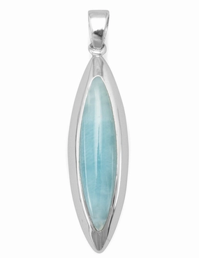 Lustrous Sparkle Larimar Pendant Marquise Shape Rhodium on Sterling - Nontarnish, Pendant Only