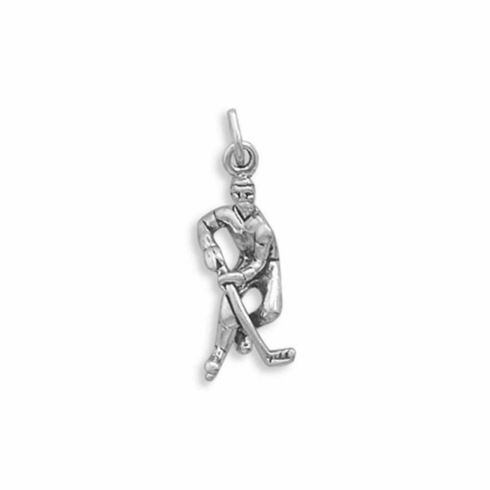 Dazzling Finish Hockey Player Charm Sterling Silver - Made in the USA