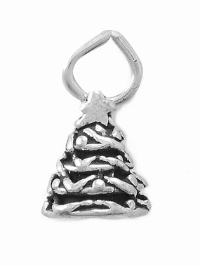 Holiday Christmas Tree Charm Small Antiqued Sterling Silver Favorite Accent