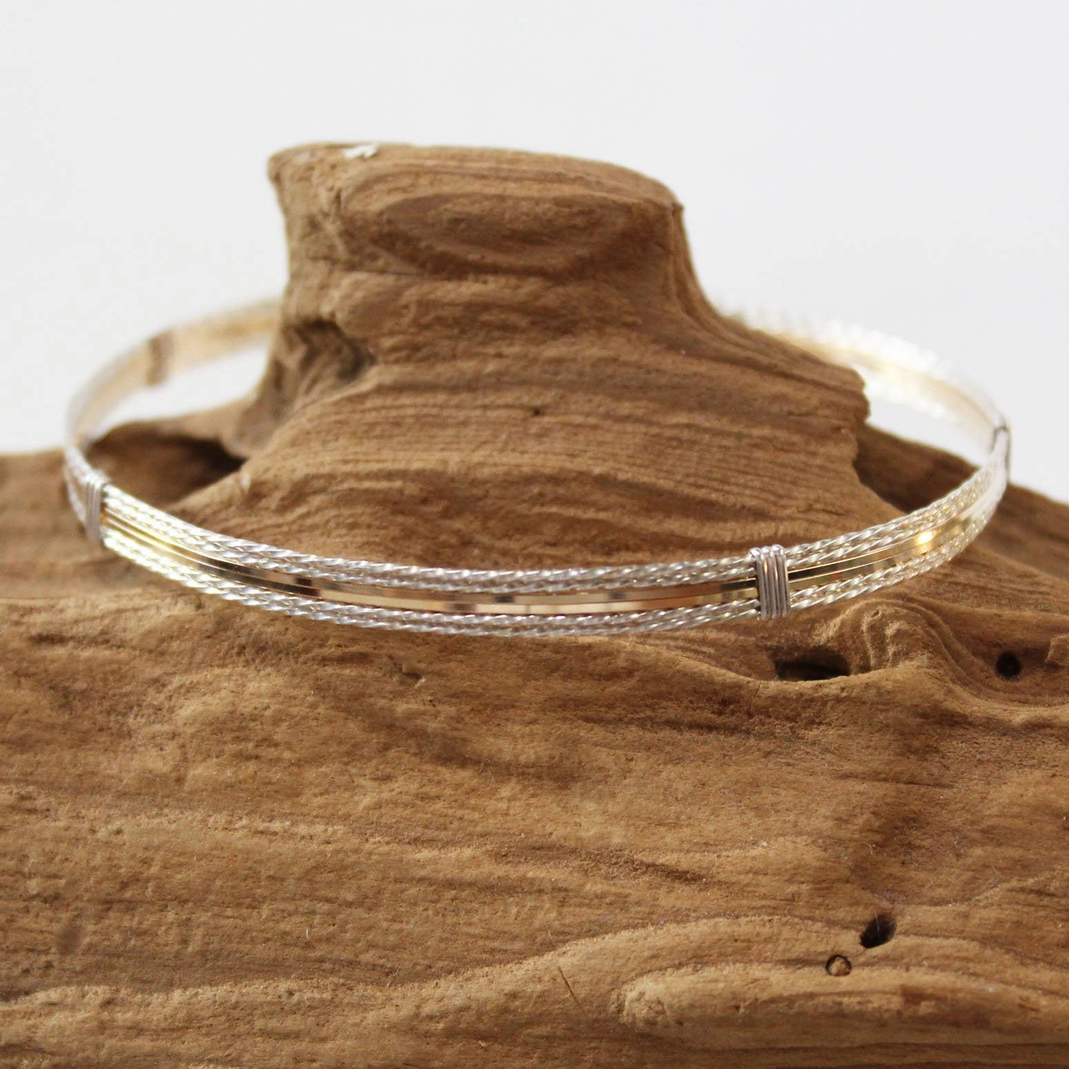 Two-Tone Sterling Silver & Gold Filled Wirewrapped Bracelet  TTSSTT Ethnic Heritage Unfading Sight