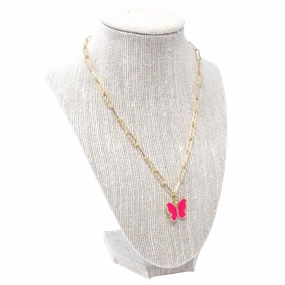 Minimalist Item Fashion Girl Hot Pink Butterfly Necklace