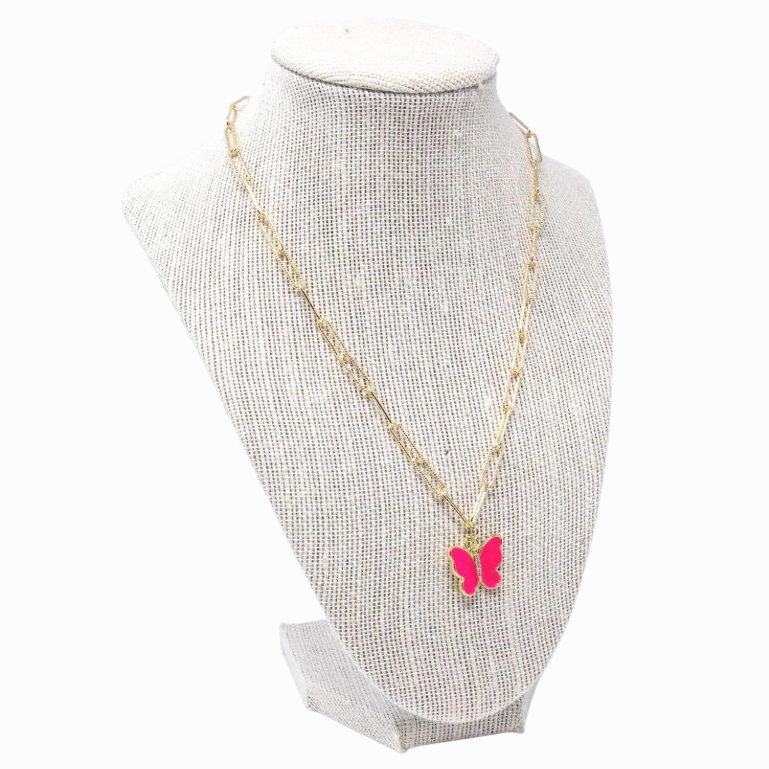 Minimalist Item Fashion Girl Hot Pink Butterfly Necklace